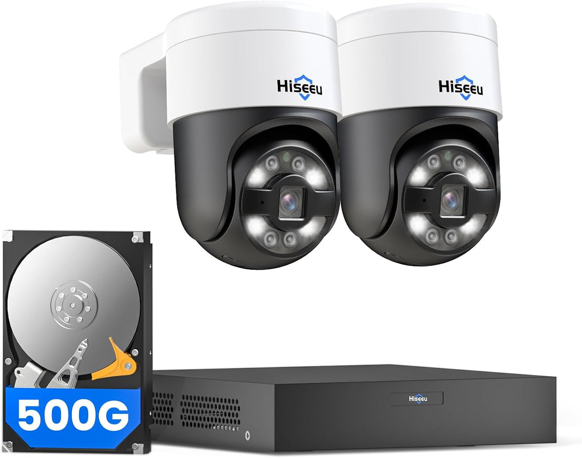 Hiseeu 6MP PoE PTZ Camera System, 2Pcs 5MP Wired Cameras