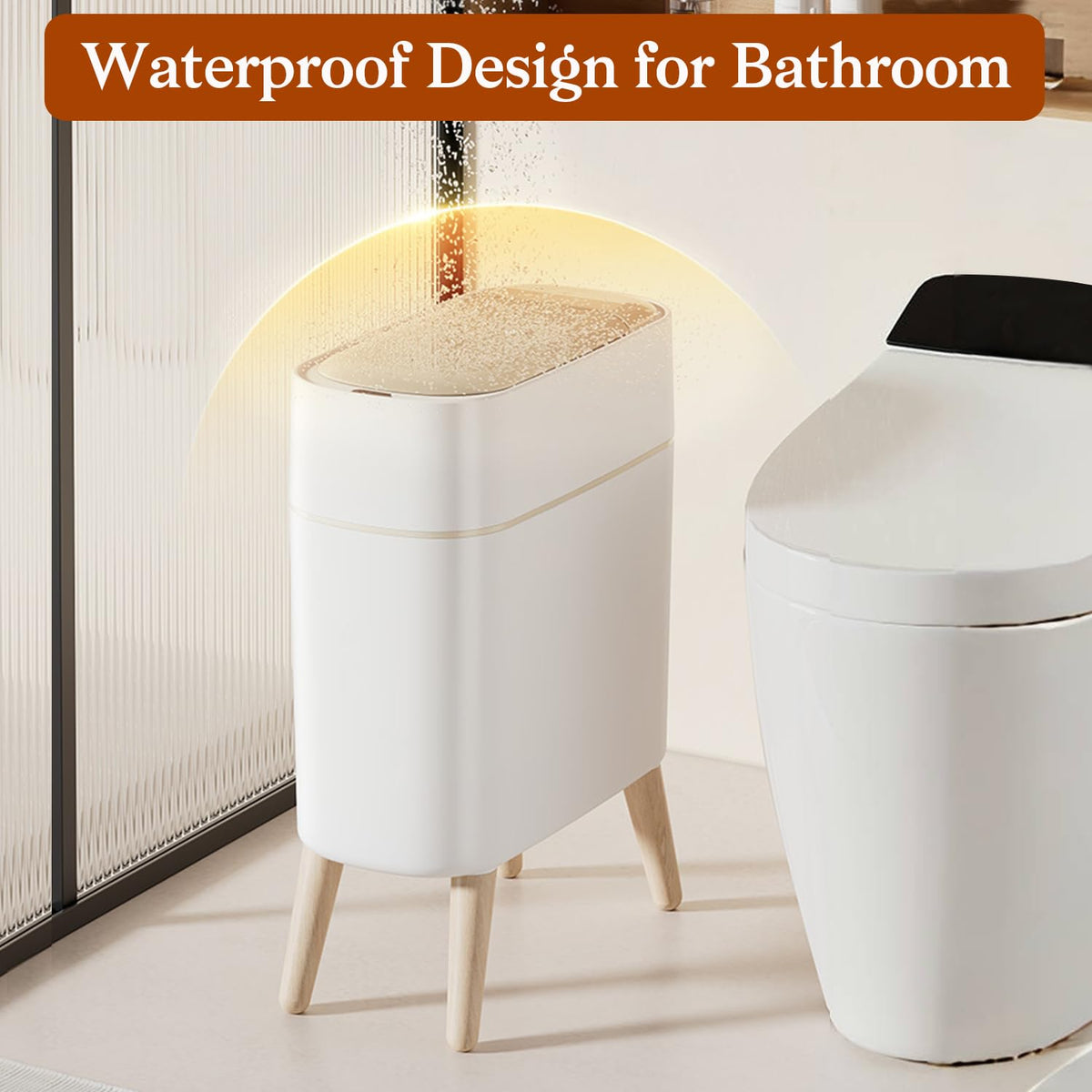 LALASTAR Small Bathroom Trash Can Automatic Touchless, Bathroom Garbage Can with a Lid, Motion Sensor trashcan for Bedroom, Kitchen, Office, 2.5 Gallon, White
