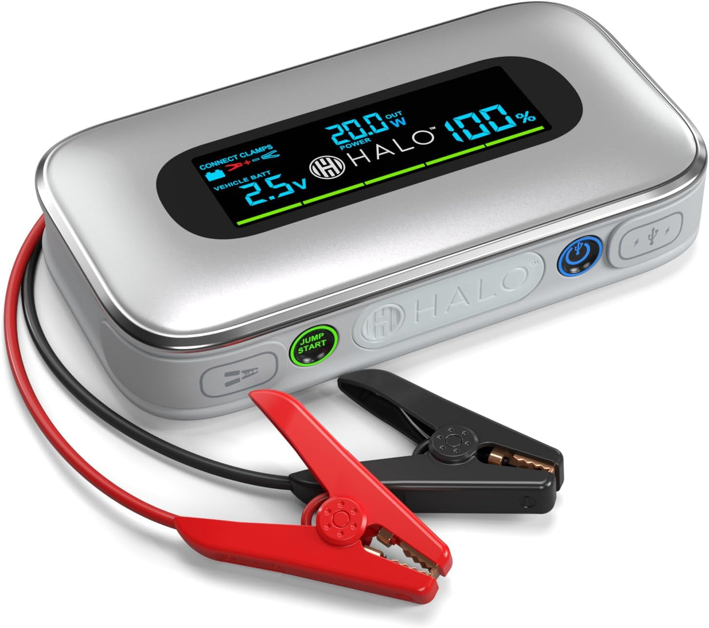 Halo Bolt 1500A Car Battery Jump Starter, Power Bank, LED Light, Silver