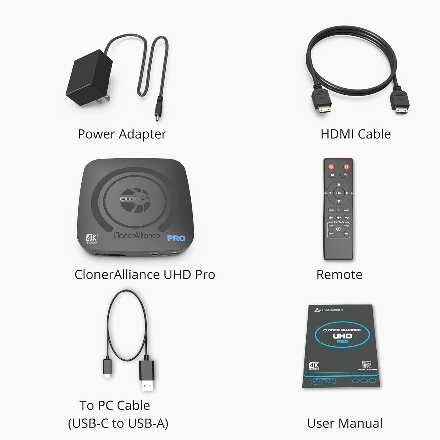 ClonerAlliance UHD Pro, 4K Video Recorder, HDMI Capture DVR with H.265/H.264 Codec, Cinematic 24fps Recording(Up to 30fps), 4K@60fps Passthrough, Pause/Resume Recording.