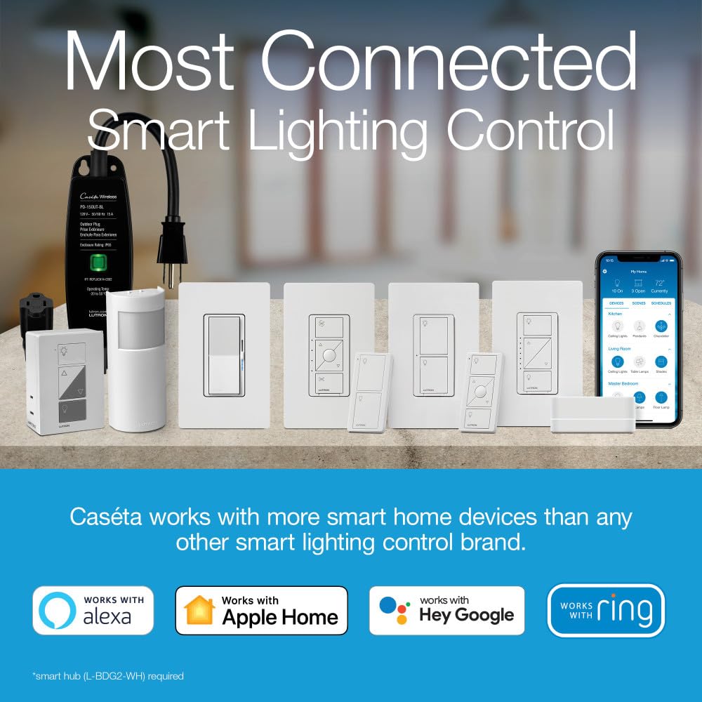 Lutron Caseta Diva Smart Dimmer Switch (Smart Hub Required), No Neutral Req | For Caseta systems, no neutral required, soft glow light bar, single-pole/3-way, DVRF-6L-BR, Brown