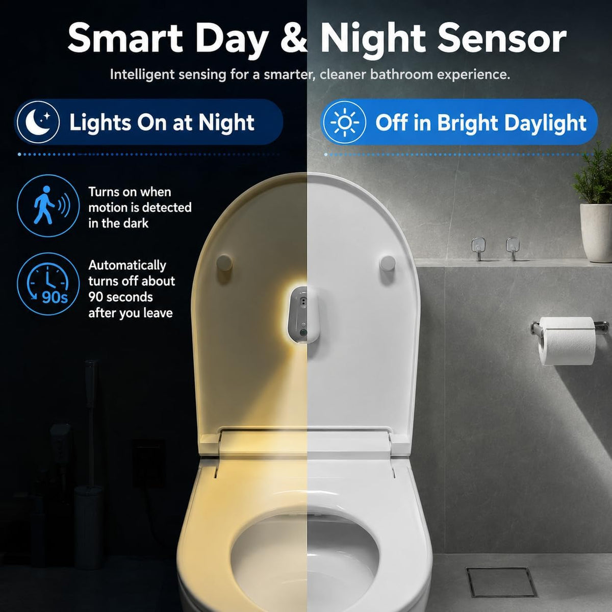 Motion-Activated UV Toilet Light with Motion Sensor, Rechargeable Automatic LED Night Light for Bathroom Bowl, Adhesive Mounted Smart Lighting for Toilet (1 Pack)