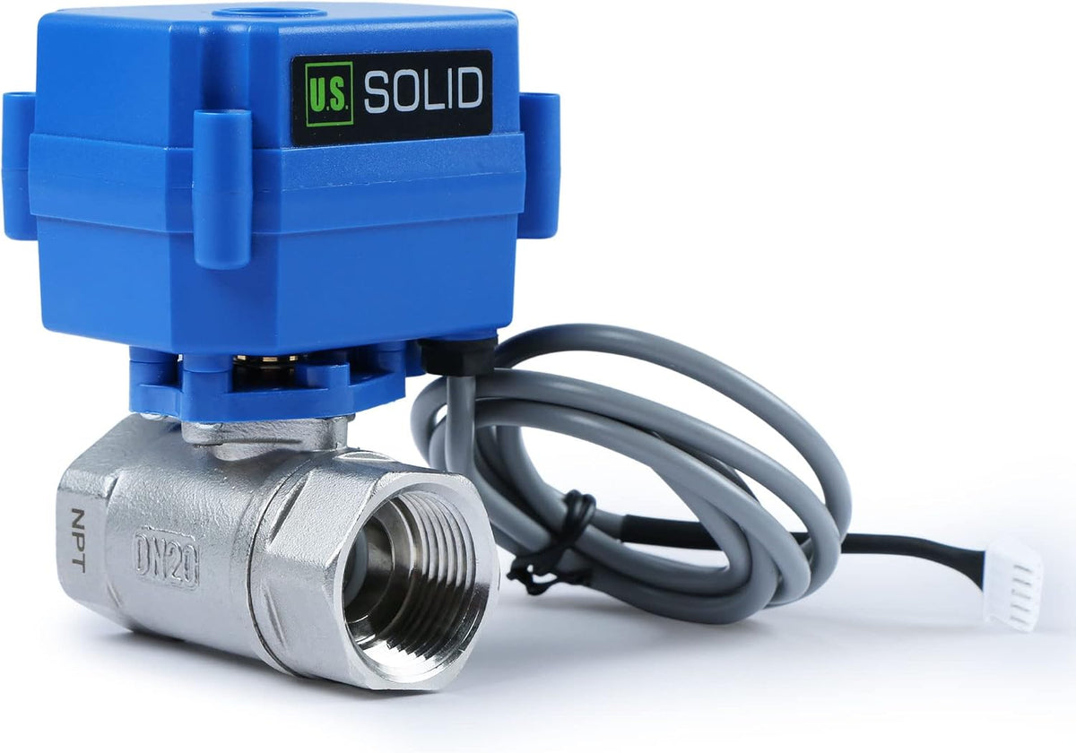 U.S. Solid Water Leak Detector with Auto Shut-Off Valve & Sound Alarm, 3/4" NSF Certified 304SS Motorized Ball Valve with 3 Sensors, Smart Sensor System for Water Heaters, Laundry & Flood Prevention