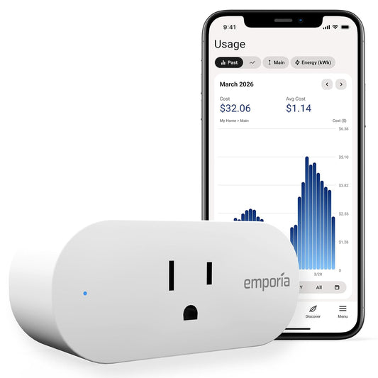 Emporia Energy Monitoring Smart Plug, WiFi Smart Outlet Plug Works with Alexa and Google Home - 15a WiFi Outlet with Timer, Mobile App, Home Energy Monitor, Scheduling - 2.4ghz WiFi Only (1 Pack)