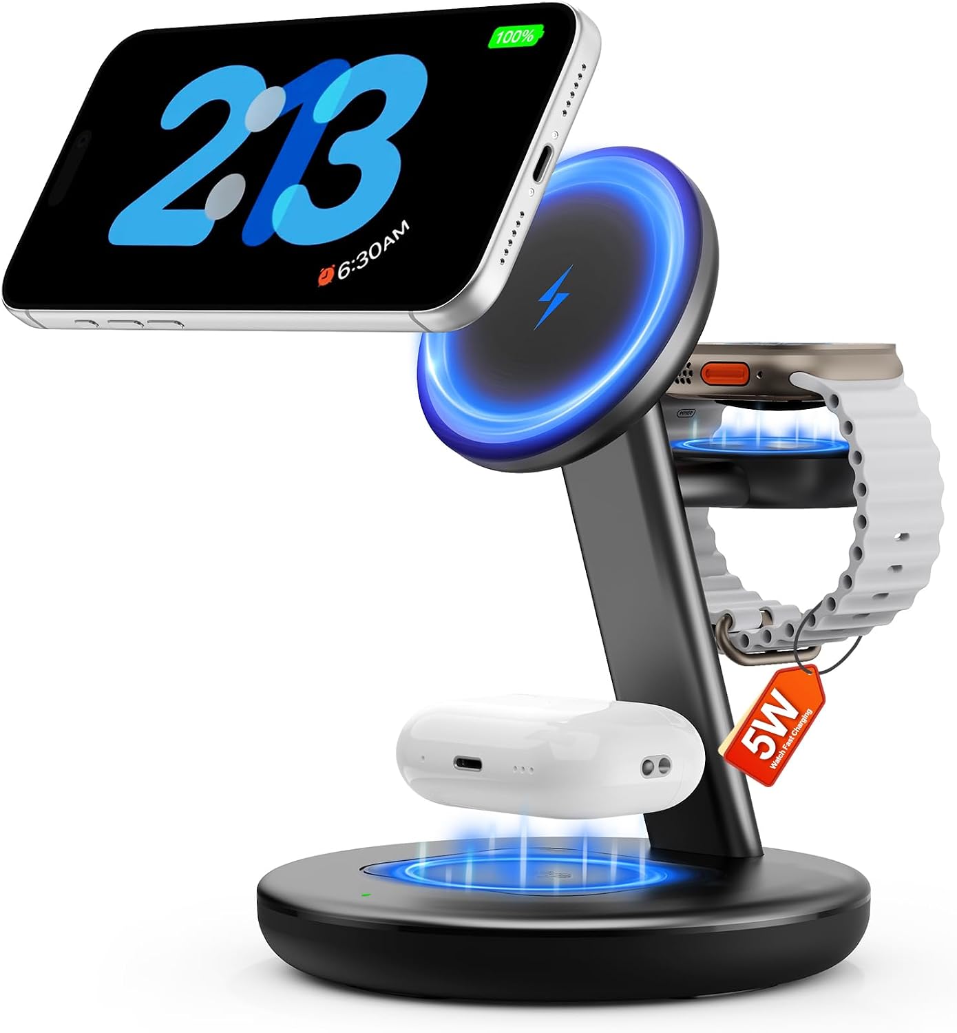 3 in 1 Magnetic Wireless Charger Stand for iPhone Apple Watch AirPods | for Apple Watch 5W Fast Charger,15W Magnetic Charging Station for iPhone 17 16 15 14 13 12 Series Wireless Charging Station