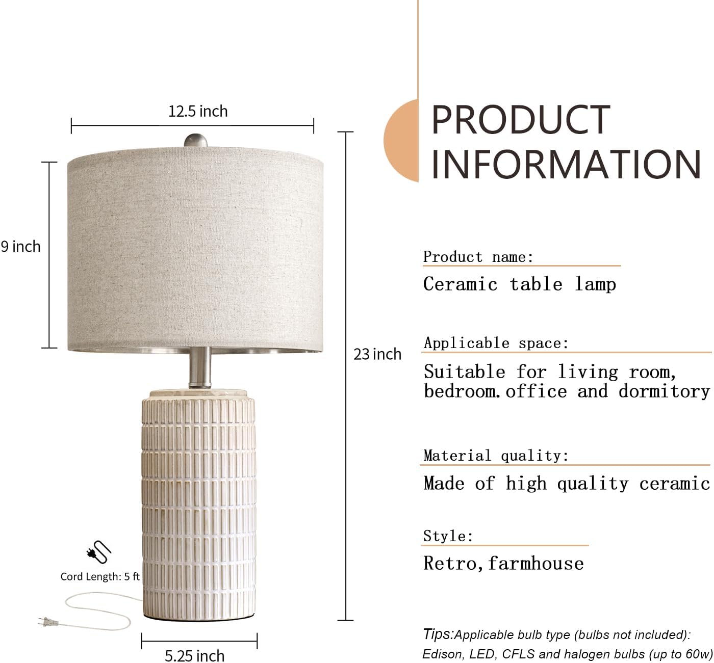 PoKat 23" Modern Ceramic Table Lamp Set of 2 for Living Room Bedroom, White | Nightstand Lamps for Bedside, farmhouse end table & desk light, ideal housewarming gift, new home decor for women mom