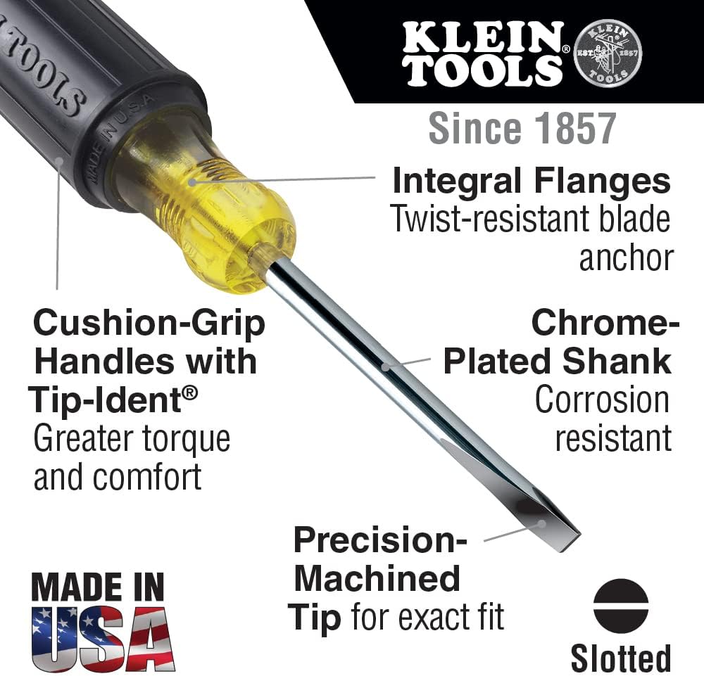 Klein Tools 80031 Screwdriver Set, Made in USA, 5-Piece Kit Includes 2 Slotted, 2 Phillips and 1 Square Tip Screwdriver, Cushion Grip Comfort