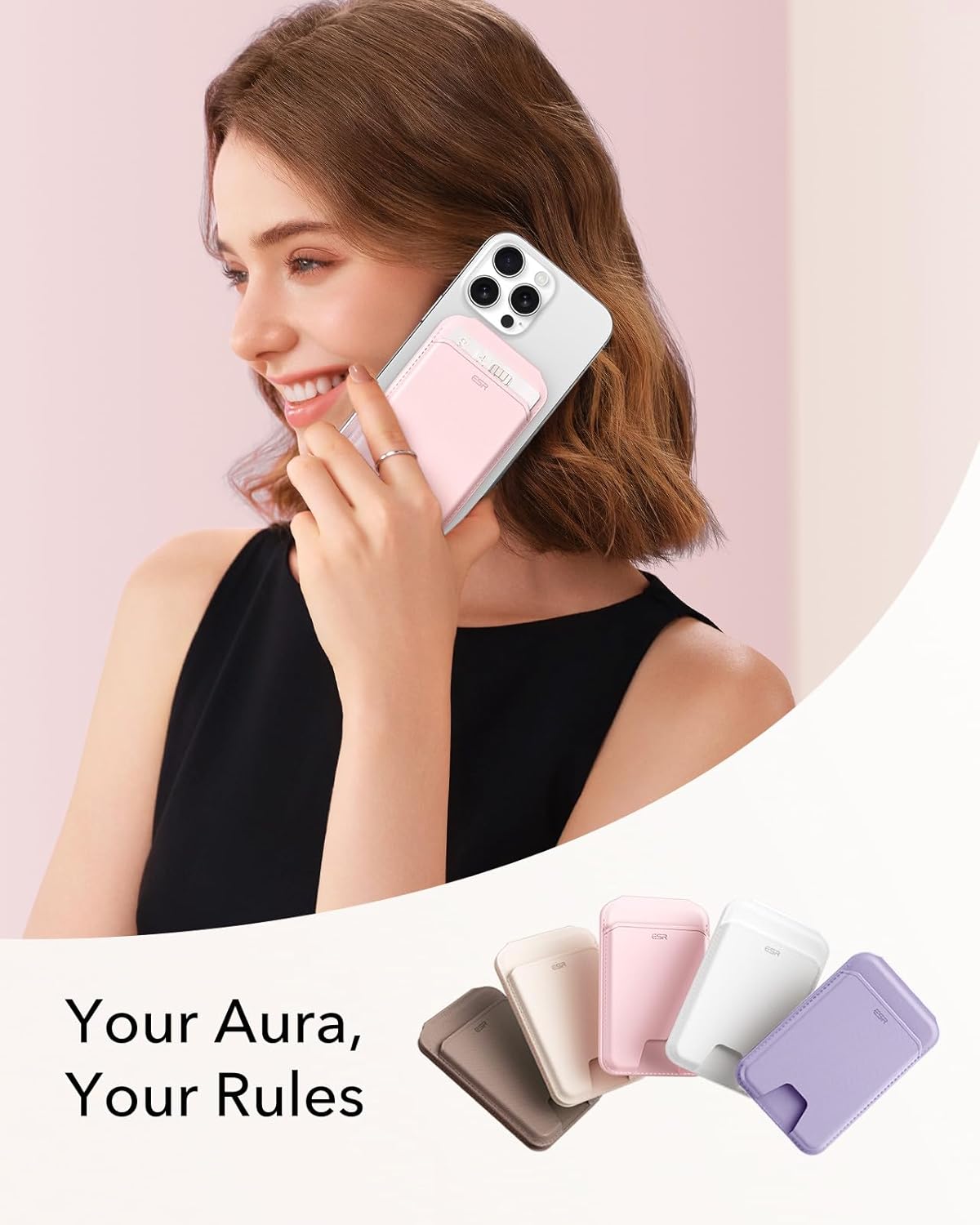 ESR Aura for MagSafe Wallet with Adjustable Stand, 5 Card Holder | RFID Blocking, Strong Magnetic Wallet for iPhone 17 Pro Max 17e 16 15 14 13 12 Series, Bubblegum Pink