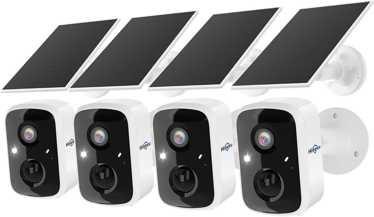 Hiseeu Solar Security Cameras Wireless Outdoor 2 Pack, Battery Powered 3K 4MP wifi Cameras for Home Surveillance, PIR/AI Motion Detection, Waterproof, Color Night Vision, 2-Way Audio, Cloud/SD Storage