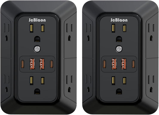 2 Pack Multi Plug Wall Outlet Extender Surge Protector 6 AC Outlet Splitter with 4 USB Ports(2 USB C) Wall Charger 1050J Power Strip 125V/15A, 1875W for Home, Office, Travel Dorm Room Essentials-ETL