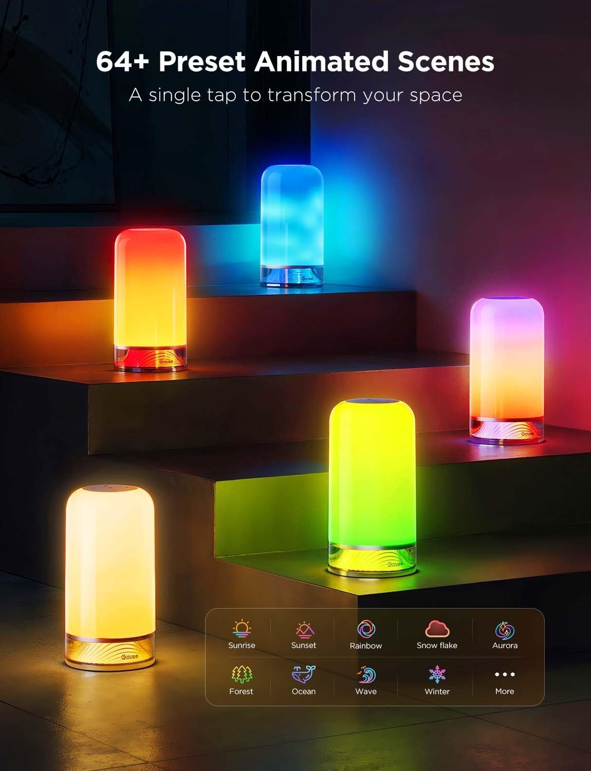 Govee RGBIC Smart Table Lamp 2, Touch Bedside Small Table Lamp (Corded) | LED Desk Lamp Compatible with SmartThings, Matter, Alexa, Nightstand Lamp for Bedroom Living Room Night Light, 64 Scene Modes