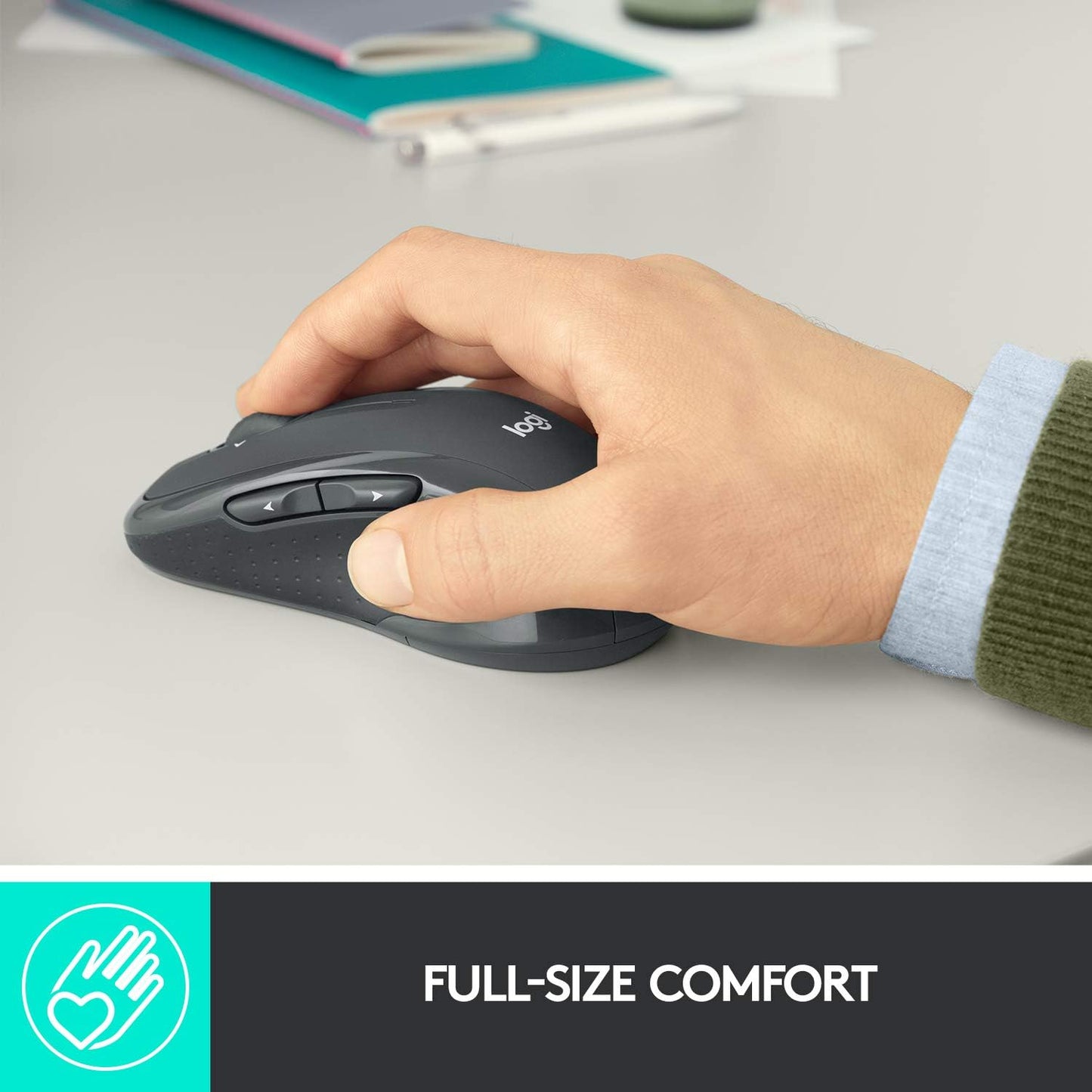 Logitech M510 Full Size Ambidextrous 2.4 GHz Wireless Mouse | 2.4 GHz USB-A Nano Receiver, tilt-to-scroll function, 2-year battery life, Windows Mac Linux compatible, certified for Chrome