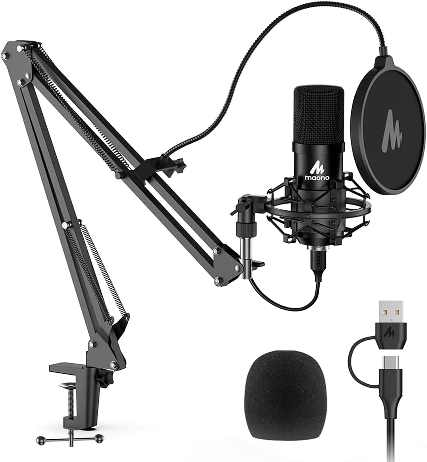 MAONO A04 USB Microphone, 192kHz/24Bit Condenser Mic Kit for PC Podcast | Plug & Play Computer Cardioid Metal Mic with Pro Sound Chipset for Recording, Gaming, Content Creation, Streaming, YouTube