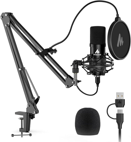 MAONO A04 USB Microphone, 192kHz/24Bit Condenser Mic Kit for PC Podcast | Plug & Play Computer Cardioid Metal Mic with Pro Sound Chipset for Recording, Gaming, Content Creation, Streaming, YouTube