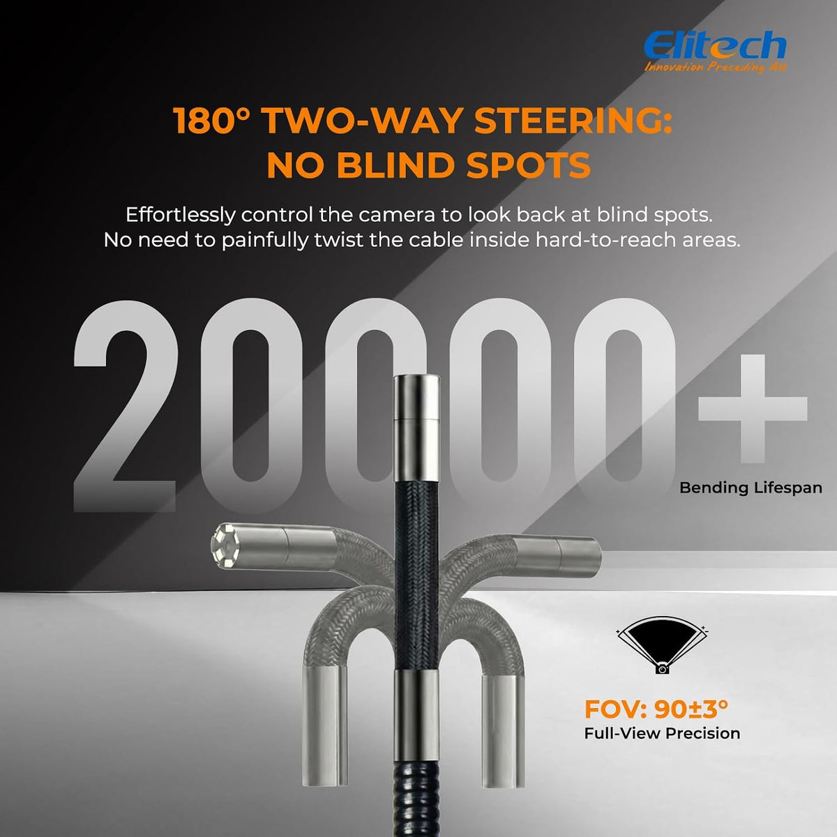 Elitech Articulating Borescope with Light, 6mm/0.24in Inspection Camera | 180° Articulation, Adjustable LEDs, 1080P IPS Display, Slim Probe, IP67 Waterproof, 20,000+ Bend Life, High Temp Protection