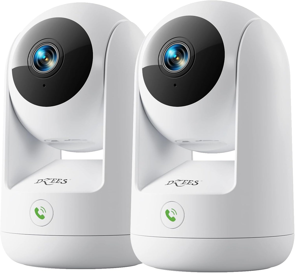 Dzees 2K Indoor Security Cameras, 360° WiFi Pet Camera, 2-Pack