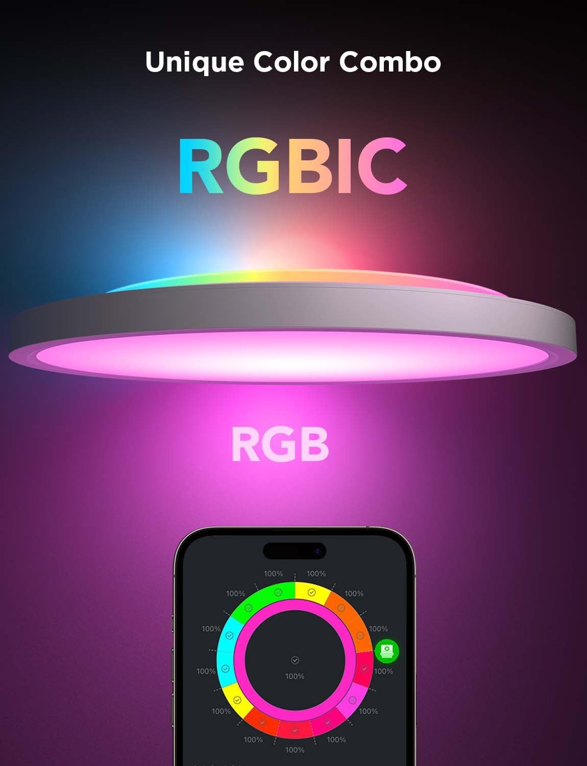 Govee Smart Ceiling Light, 2400LM RGBIC and RGBWW, 12 Inch, White 2 Packs | RGBIC and RGBWW LED Ceiling Light Fixture, DIY Colors, Works with Matter Alexa, 2700K-6500K Lights for Bedroom, Living Room
