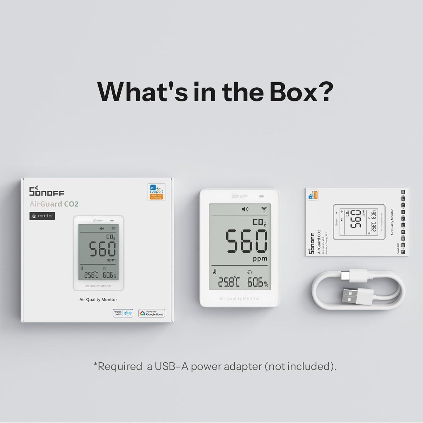 SONOFF AirGuard SAWF-08P, Smart Indoor Air Quality Monitor, Matter Compatible, 2.4GHz WiFi, Carbon Dioxide/Temp/Humidity Monitor, Real-Time Display & Notification, for Indoor Use