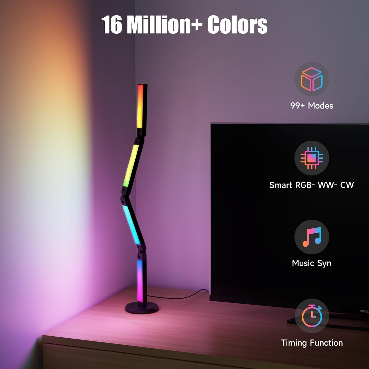 Led Desk Lamp with Atmosphere Lighting, Smart RGB LED Desk Lamp | Music Sync and 16 Million DIY Colors, Foldable Lamp with Dimmable and Timer, Modern LED Lights for Desk, and Gaming Rooms
