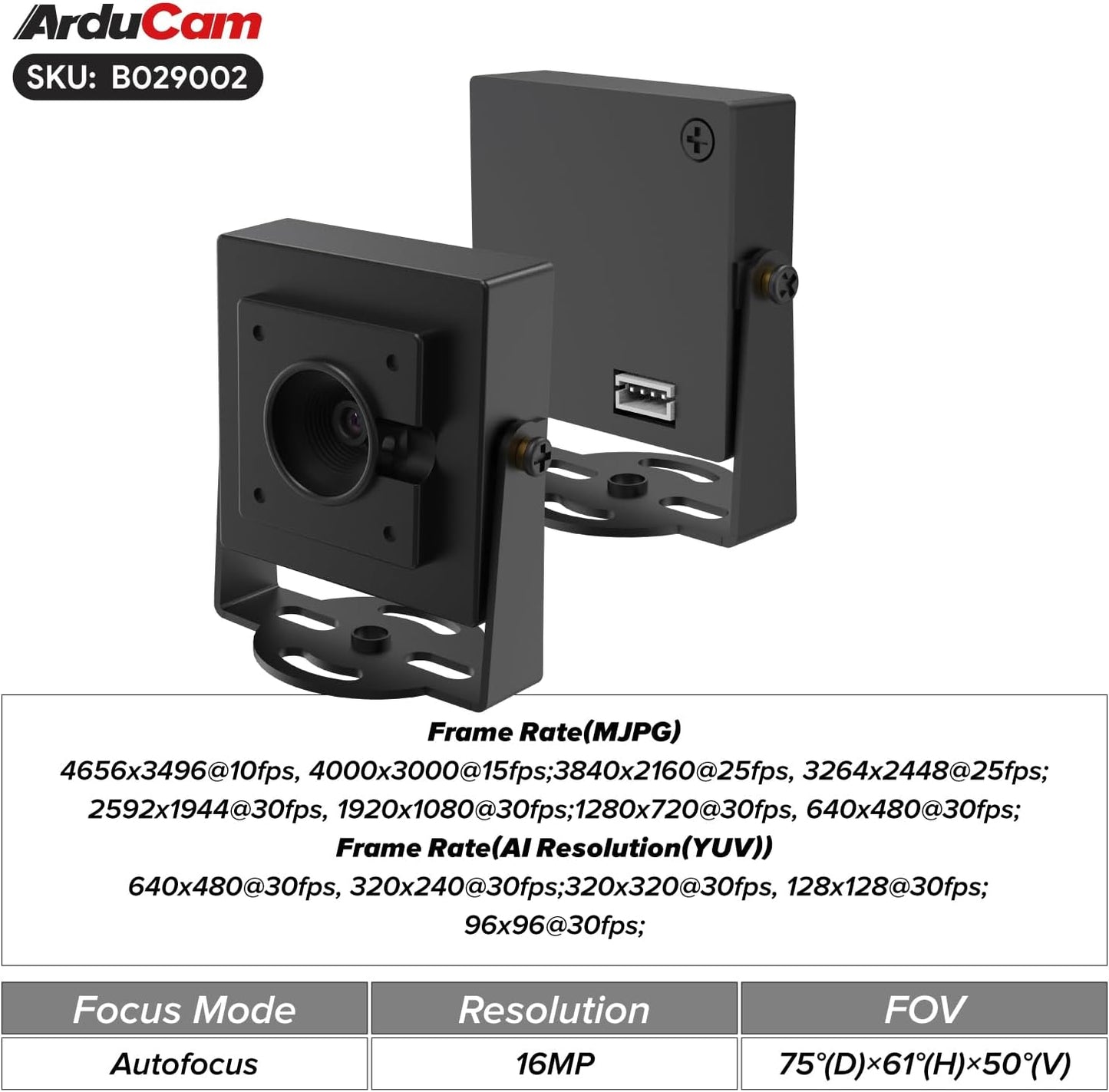 Arducam 4K 8MP Autofocus USB Camera Module with HDR, 1080P USB 2.0 Webcam, Lightburn Camera with Multiple preset AI Resolutions for Computer, Laptop, Raspberry Pi, Jetson Nano
