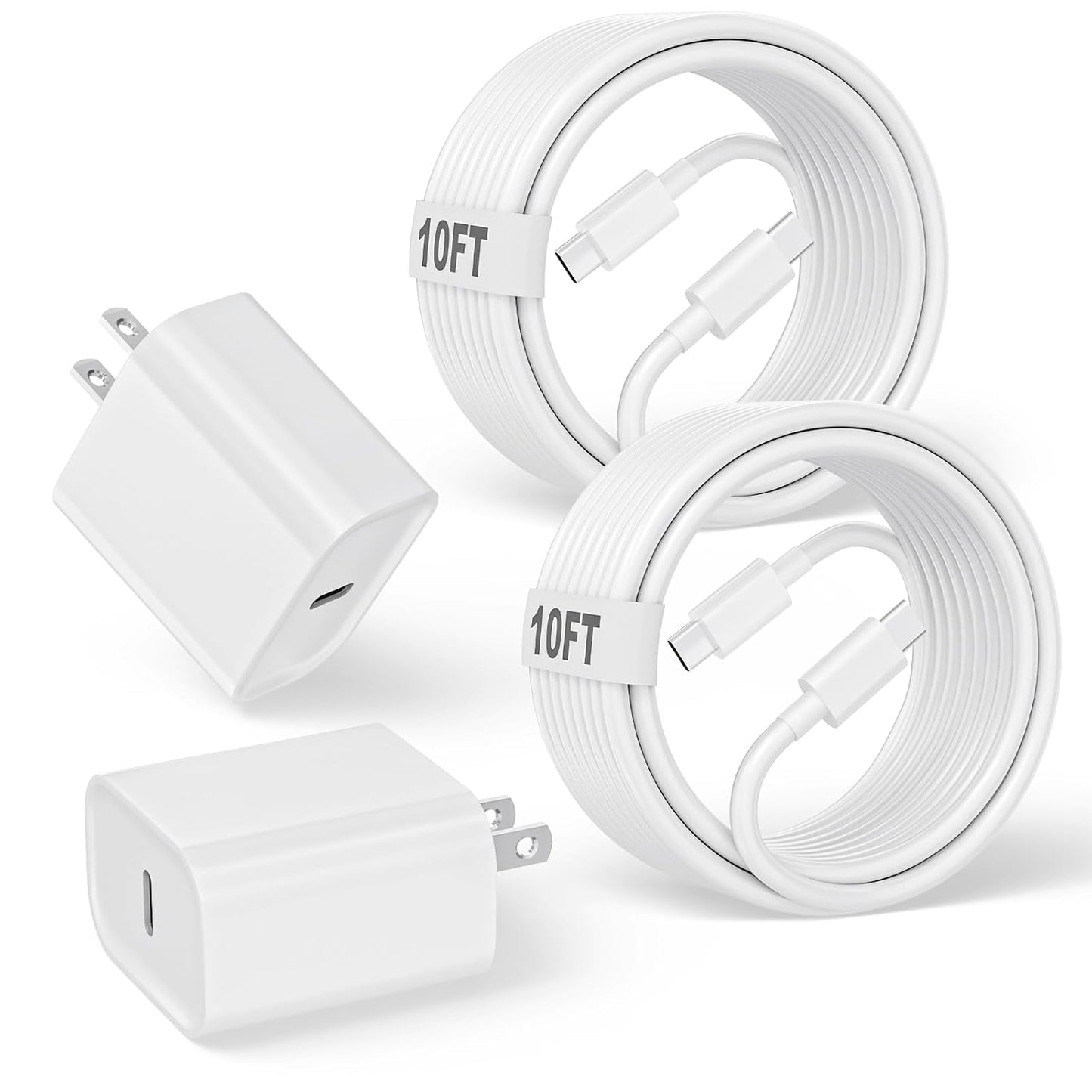 [Apple MFi Certified]Long 10Foot USBC to USBC Cable Fast Charging for iPhone 17/16e/15,3Pack 20W Fast Apple Phone Charger Block 10FT Type C Cord for iPhone 17 Air/17/16/15 Pro/Pro Max/iPad Pro/AirPods