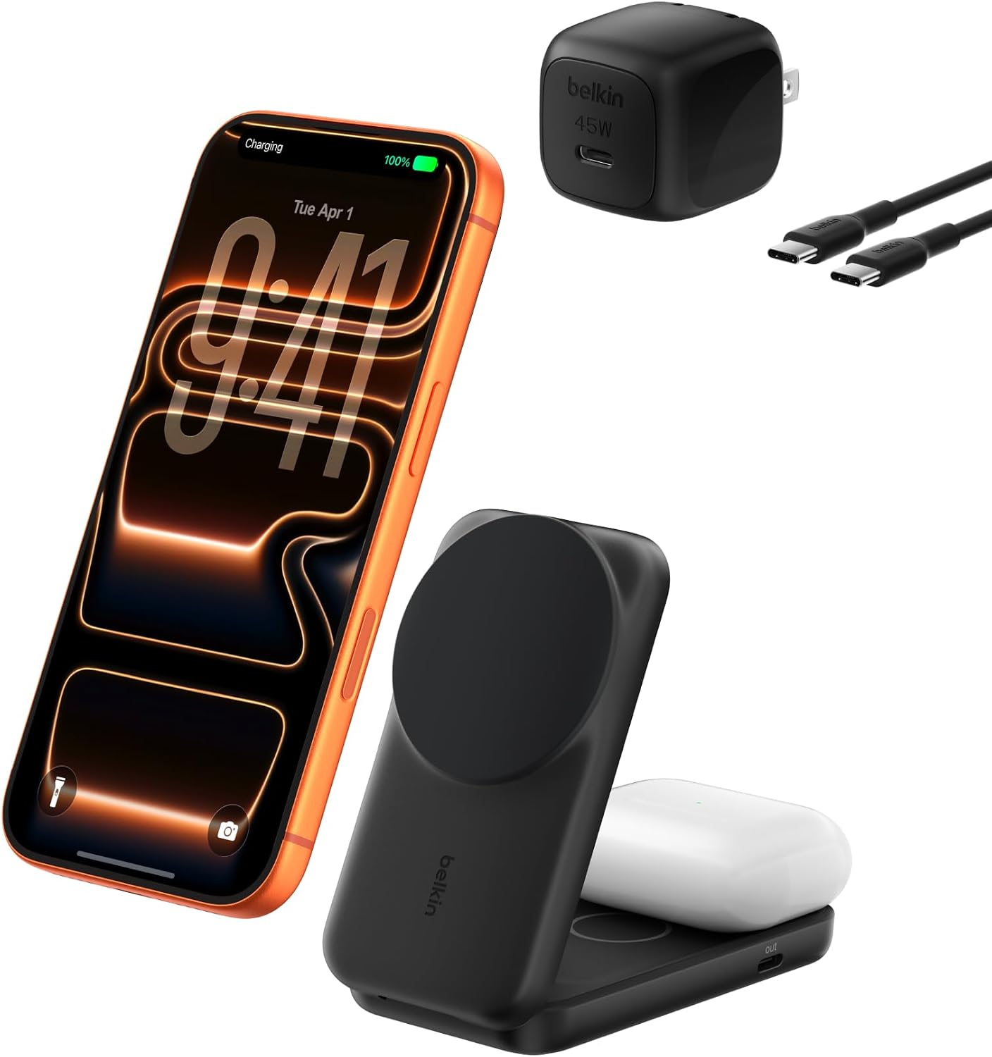 Belkin Qi2.2 25W Wireless 2 in 1 Foldable Fast Charging Station for iPhone | Fast Charging, MagSafe Compatible, iPhone 17/16/15, AirPods, Travel Charger, Magnetic