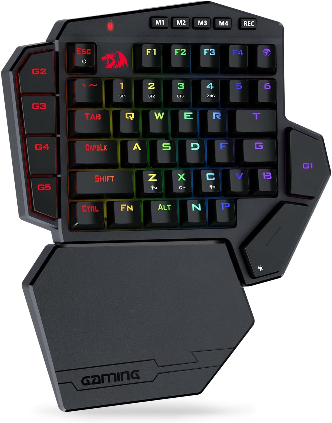 Redragon K585 PRO Wireless One-Handed RGB Gaming Keypad, 42-Key Layout | 0-Delay 2.4GHz Connection, On Board Macro Keys Keyboard, USB Pass-Through Port, Hot-Swap Socket, Detachable Wrist Rest
