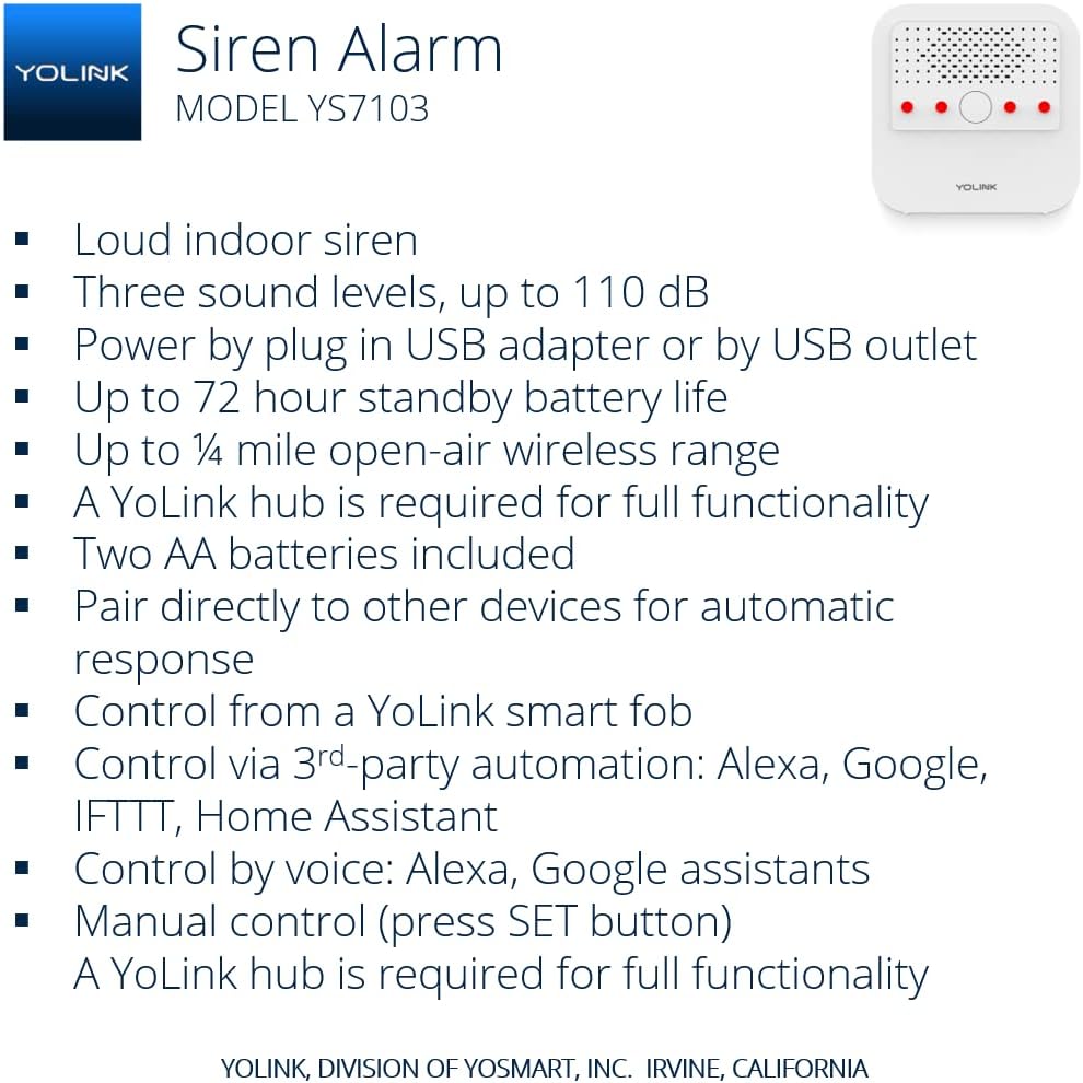 YoLink LoRa Smart Water Alarm Bundle: Hub + 4 Water Leak Sensors & 110dB Wireless Siren Alarm System with Email/SMS/Push Alerts, 1/4 Mile Range