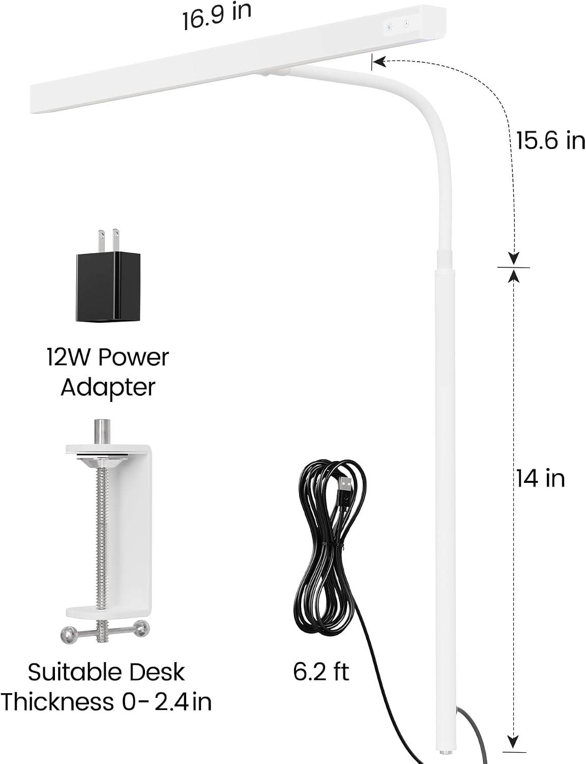 SUPERDANNY LED Desk Lamp for Office Home, 12W Eye-Caring Light with Clamp
