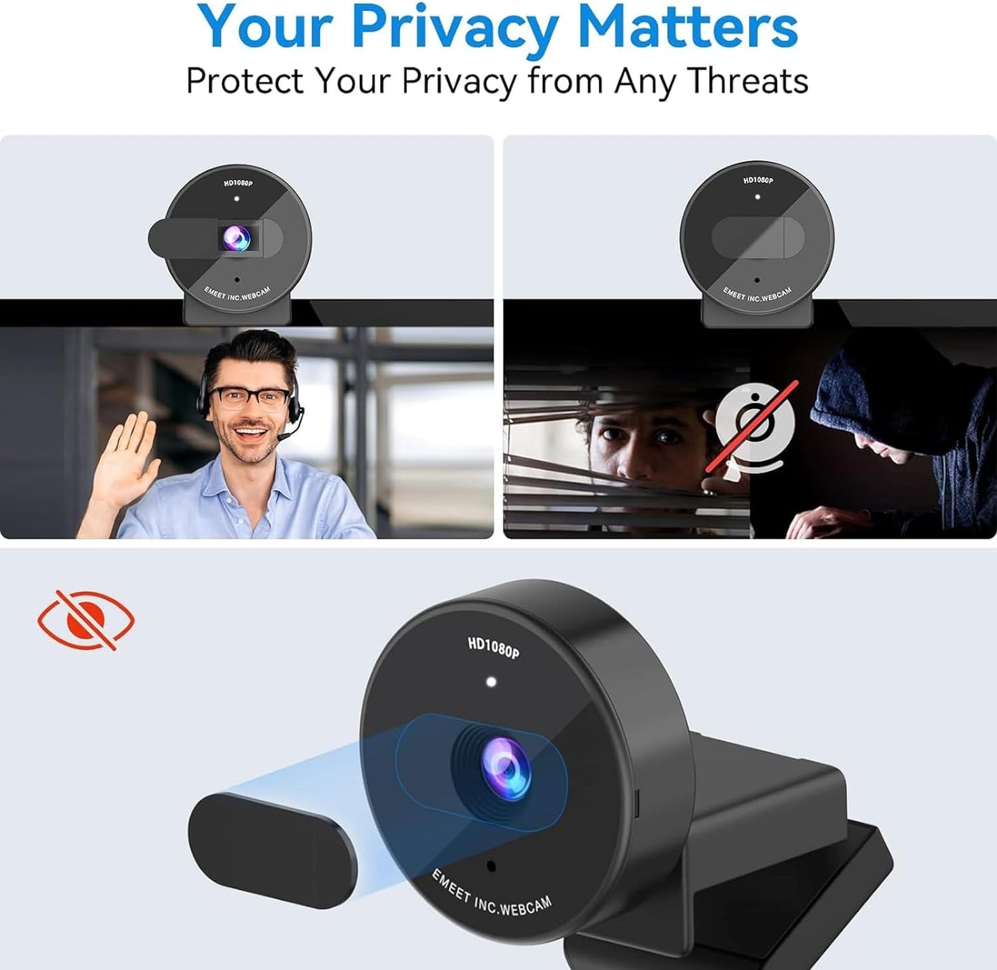 EMEET C950 1080P Webcam, USB Webcam with Microphone&Physical Privacy Cover | Auto Light Correction, Fixed Focus, USB Plug & Play, Ultra Web Cam w/ 70°View for Meeting/Online Classes/Zoom/YouTube