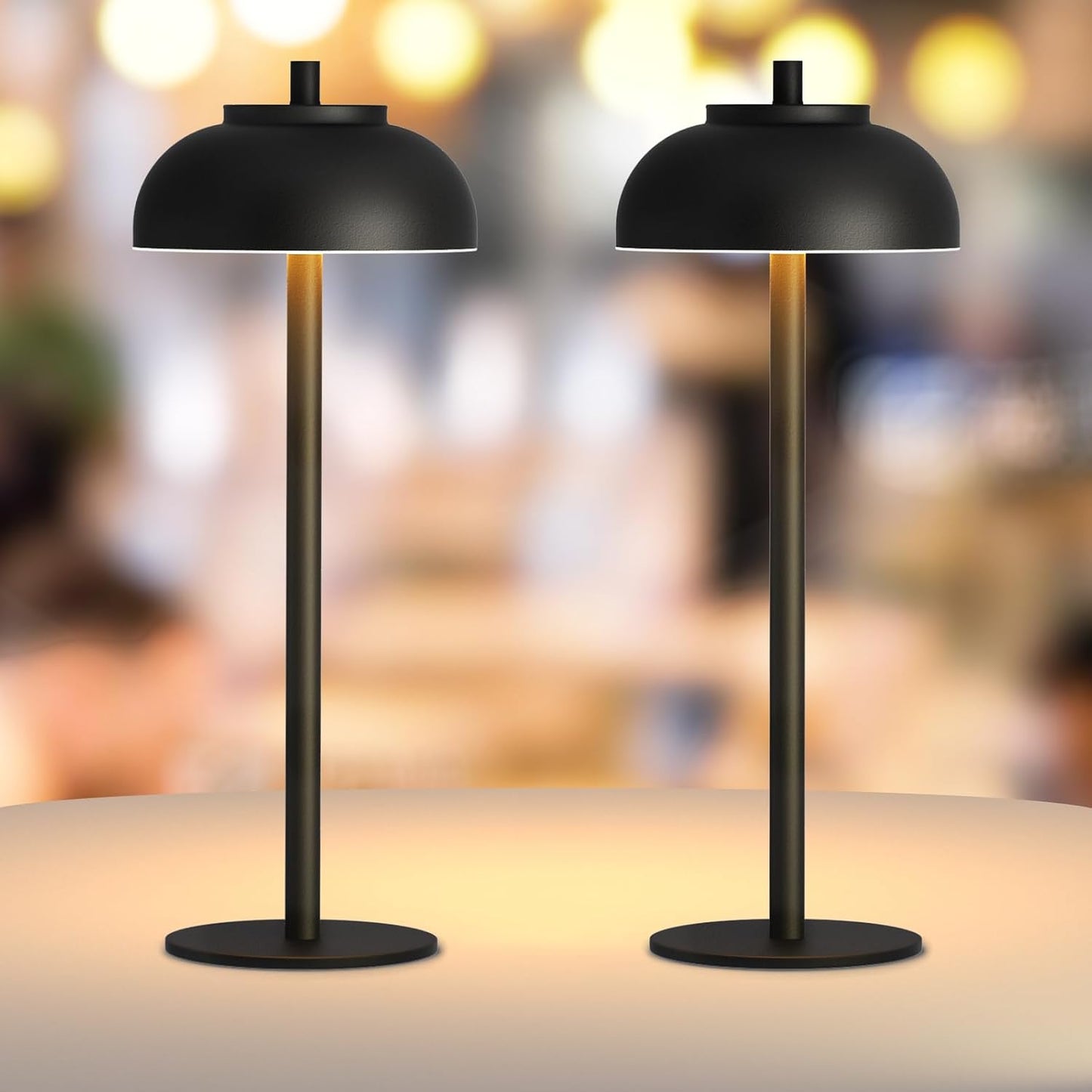 Cordless Table Lamps, Rechargeable LED Touch Lamp, Black, 2 Pack | Waterproof, 5000mAh battery, 3 color temperatures, 10-100% touch dimming, for patio, table top, dinner, restaurant, home bar