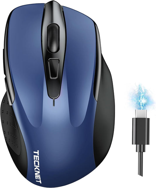 TECKNET Wireless Mouse, BT 5.0/2.4G, Rechargeable 6-DPI Silent, Blue | Bluetooth 5.0/3.0 & USB A, 2-Device Easy Switch, Wide OS Compatible, 6 Buttons, 6-DPI up to 4800, Ergonomic for S to M Hands