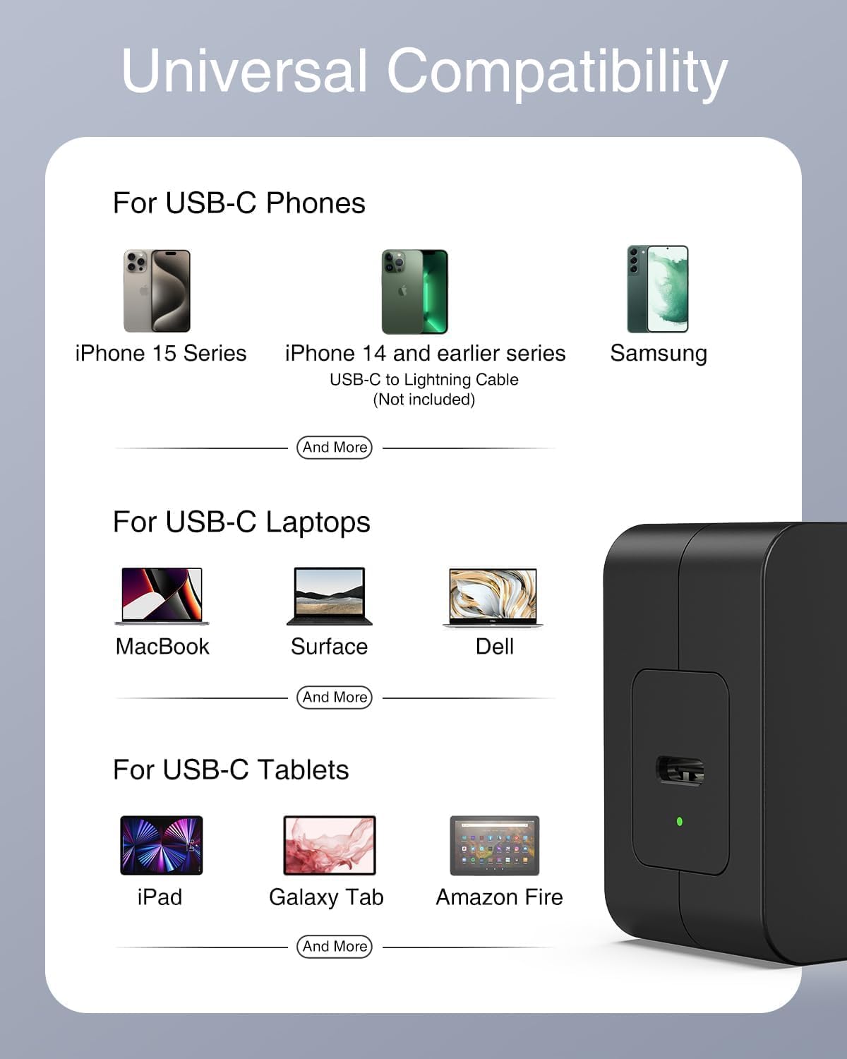 Nekteck 60W USB C Charger, GaN PD 3.0 Fast Charging with Foldable Plug | GaN Charger, Compatible with MacBook Air/Pro, iPhone 16/17 Series, Stable Charging Adapter, Portable for Travel, Office, Home