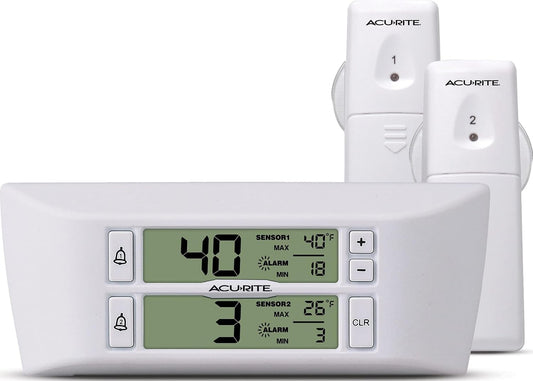 AcuRite Digital Wireless Fridge and Freezer Thermometer with Alarm and Max/Min Temperature for Home ,LCD Display, Restaurants (00986M), 0.6, White