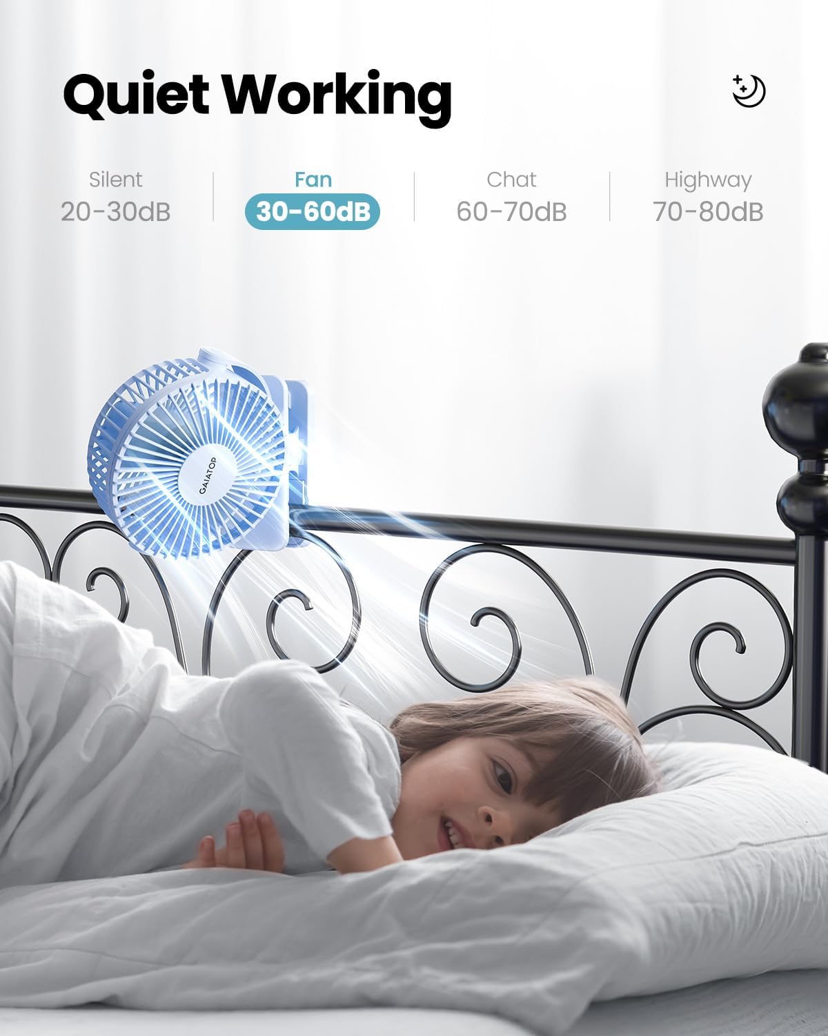 Gaiatop Portable Clip on Fan, Mini Personal Quiet Rechargeable Fan | Battery Operated, Small 3 Speed 360° Rotate, Cooling for Desk Table Home Office Stroller Camping Women Gifts Light Blue