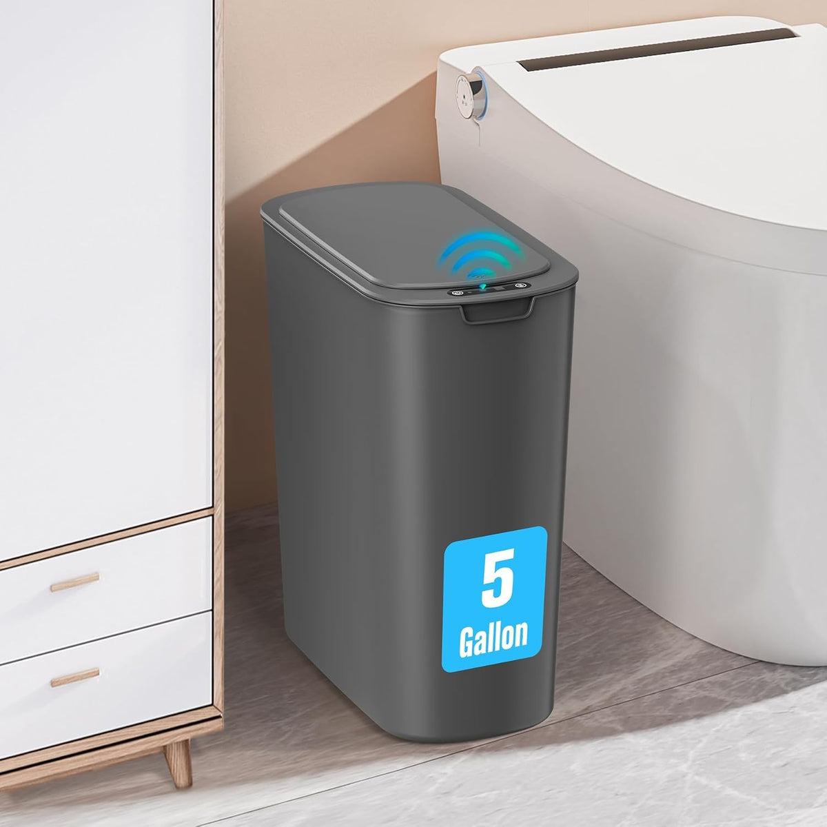 Cesun 5 Gallon Automatic Bathroom Trash Can with Lid, Grey, Touchless