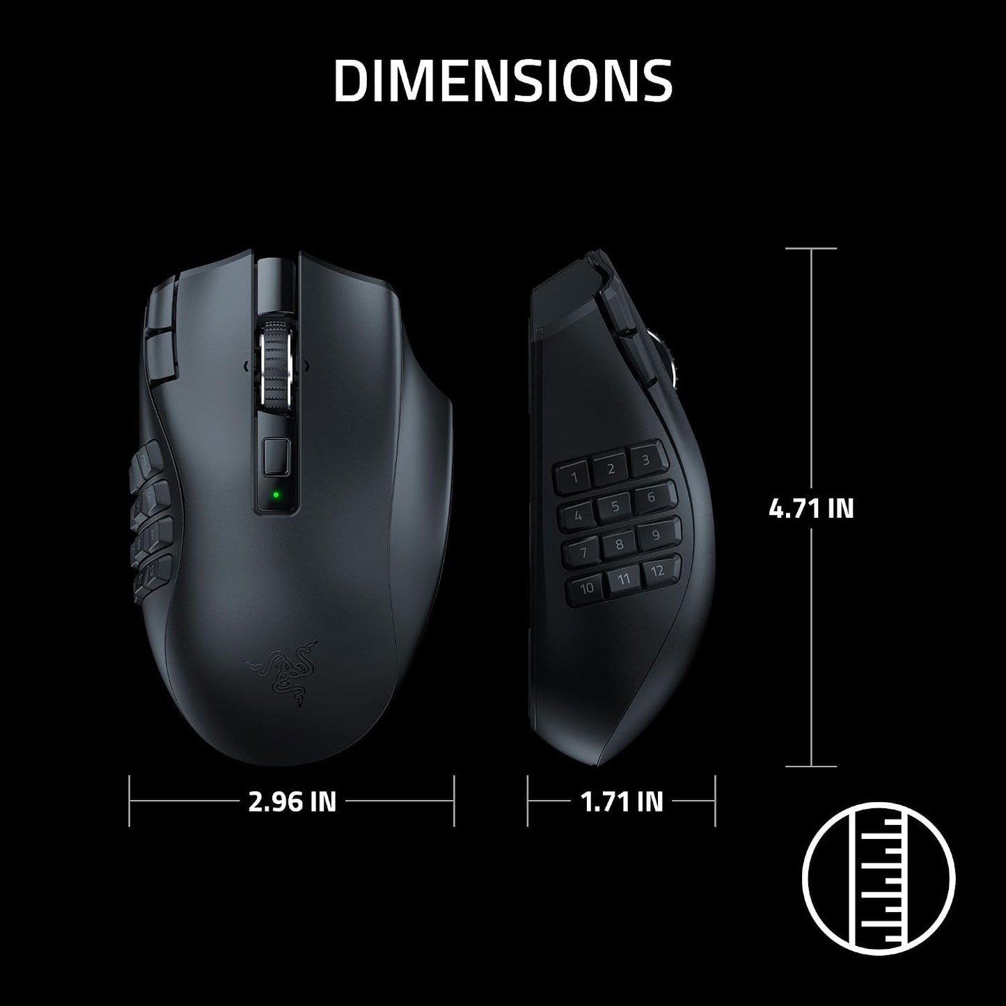 Razer Naga V2 HyperSpeed Wireless MMO Gaming Mouse, 400 Hr Battery, Black | 19 Programmable Buttons, HyperScroll Technology, Focus Pro 30K Optical Sensor, Mechanical Mouse Switches Gen-2