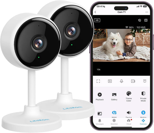 litokam Indoor Cameras for Home Security with Night Vision, Pet Camera with Phone App, WiFi Home Security Camara, Baby Monitor Work with Alexa, Motion Detection, 2 Pack, 2K