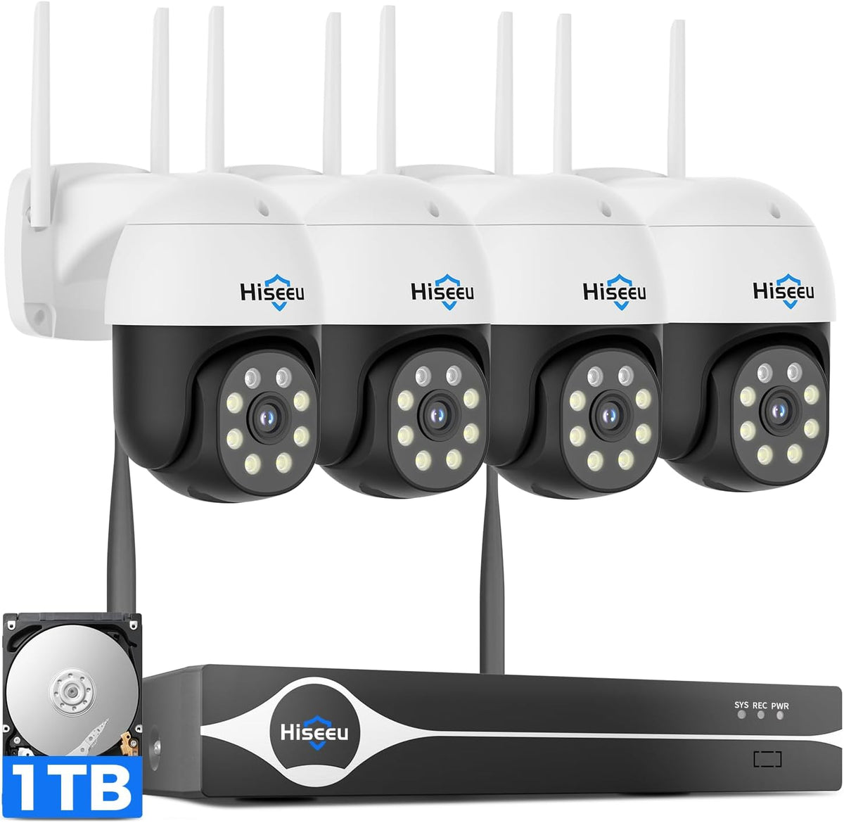 Hiseeu 4K Security Cameras Wireless Outdoor, 8MP 4-Cam Kit, 1T HDD