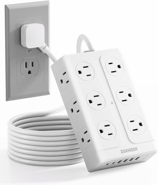 Surge Protector Power Strip 10FT Flat Plug 12 Outlets with 6 USB Ports