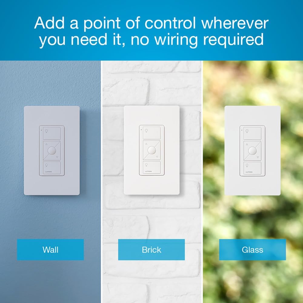Lutron Pico Remote for Caseta Smart Dimmer Switch, 3-Button Control | Wireless remote w/ raise/lower and preset lighting level, for table top or wallmount use, PJ2-3BRL-WH-L01R, White