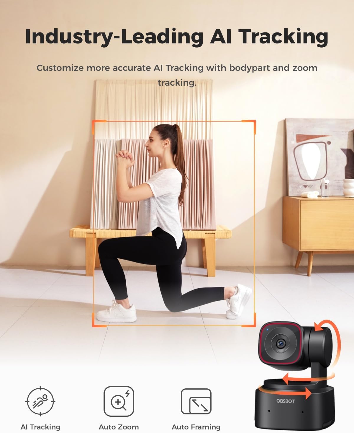 OBSBOT Tiny 2 Lite 4K Webcam for PC, AI Tracking PTZ Streaming Camera | 1/2" Sensor, Gesture Control, 60 FPS, HDR, Microphones, Web Camera for Desktop Computer, Laptop, Meeting, Video Calls, etc.