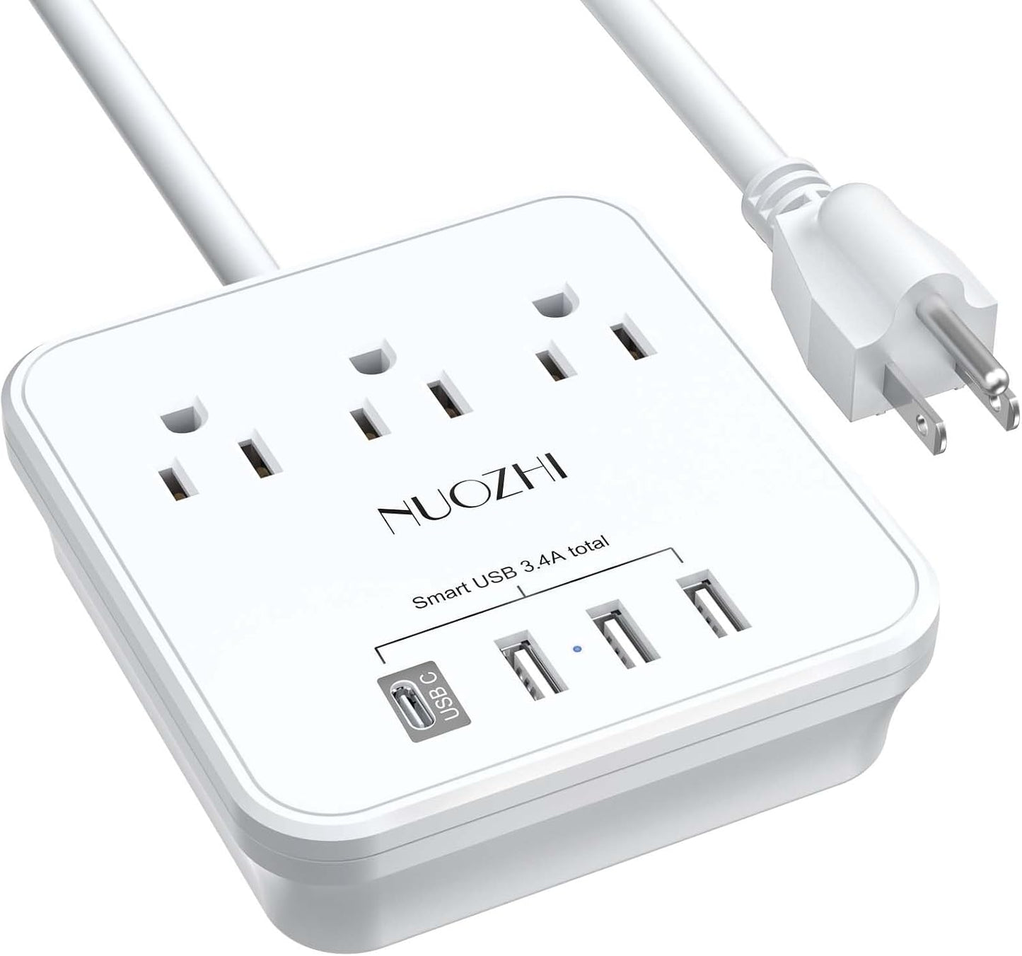 Cruise Essentials, NUOZHI 6 Ft Power Strip with 3 Outlets and 4 USB Ports(1 USB C), Non Surge Protector for Cruise Ship, Travel, Home Office, ETL Listed, White