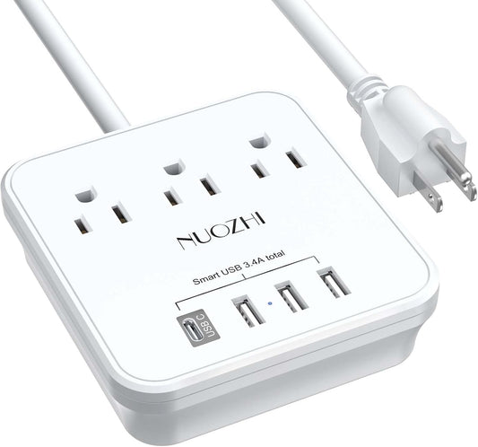 Cruise Essentials, NUOZHI 6 Ft Power Strip with 3 Outlets and 4 USB Ports(1 USB C), Non Surge Protector for Cruise Ship, Travel, Home Office, ETL Listed, White