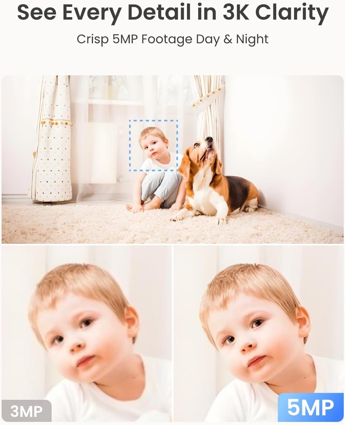 REOLINK E1 Pro 3K Dual-Band Wi-Fi Indoor Camera for Baby & Pet Monitoring | Auto Tracking, 5MP Night Vision Enhanced by F1.6 Aperture, Person/Pet/Baby Crying Detection, 2.4/5GHz Wi-Fi, Two-Way Audio