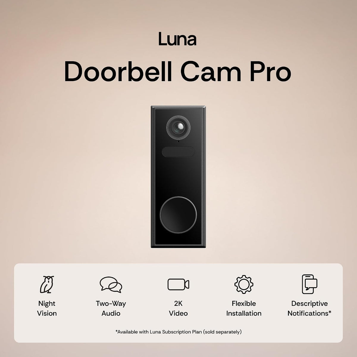 Luna Video Doorbell Camera, 4MP 180° Wide View, Dual-Band WiFi & Chime
