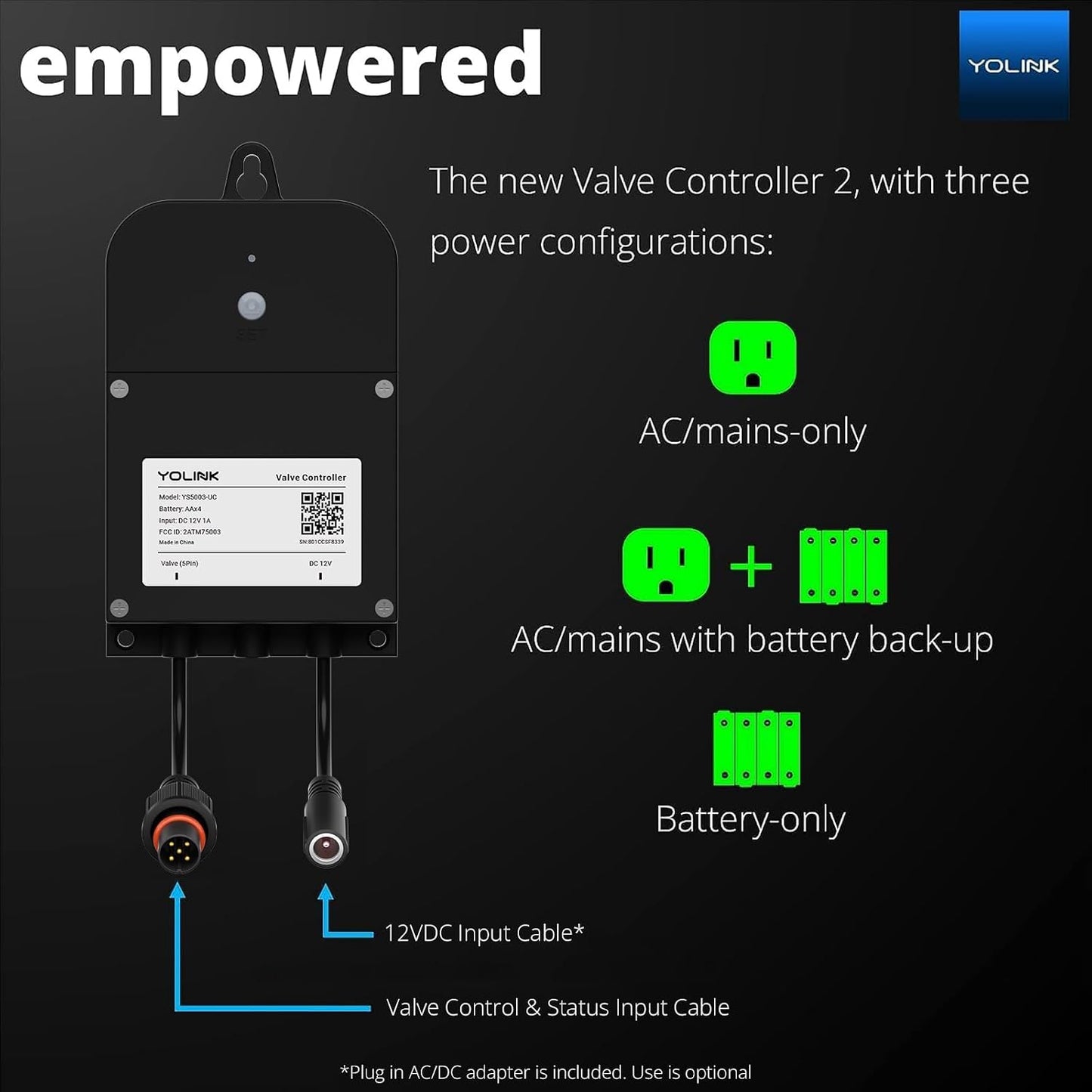 YoLink Wireless Smart Valve Control Kit, NSF Certified 3/4" Stainless Steel Motorized Valve, Wireless Controller 2, LoRa Long Range, D2D Offline with Leak Sensors, 2 Years Battery Backup