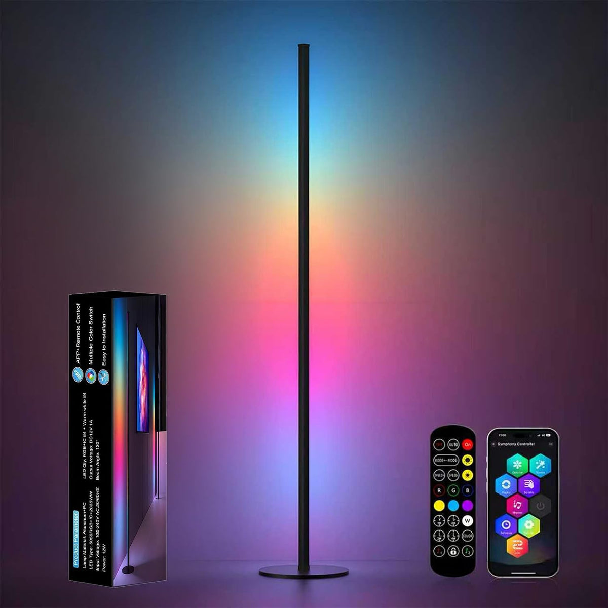 Corner Floor Lamp, RGB IC Corner Lamp with APP and Remote Control, LED Floor Light with 16 Million DIY Colors, Color Changing Ambient Light for Living Room, Bedroom, Gaming Room