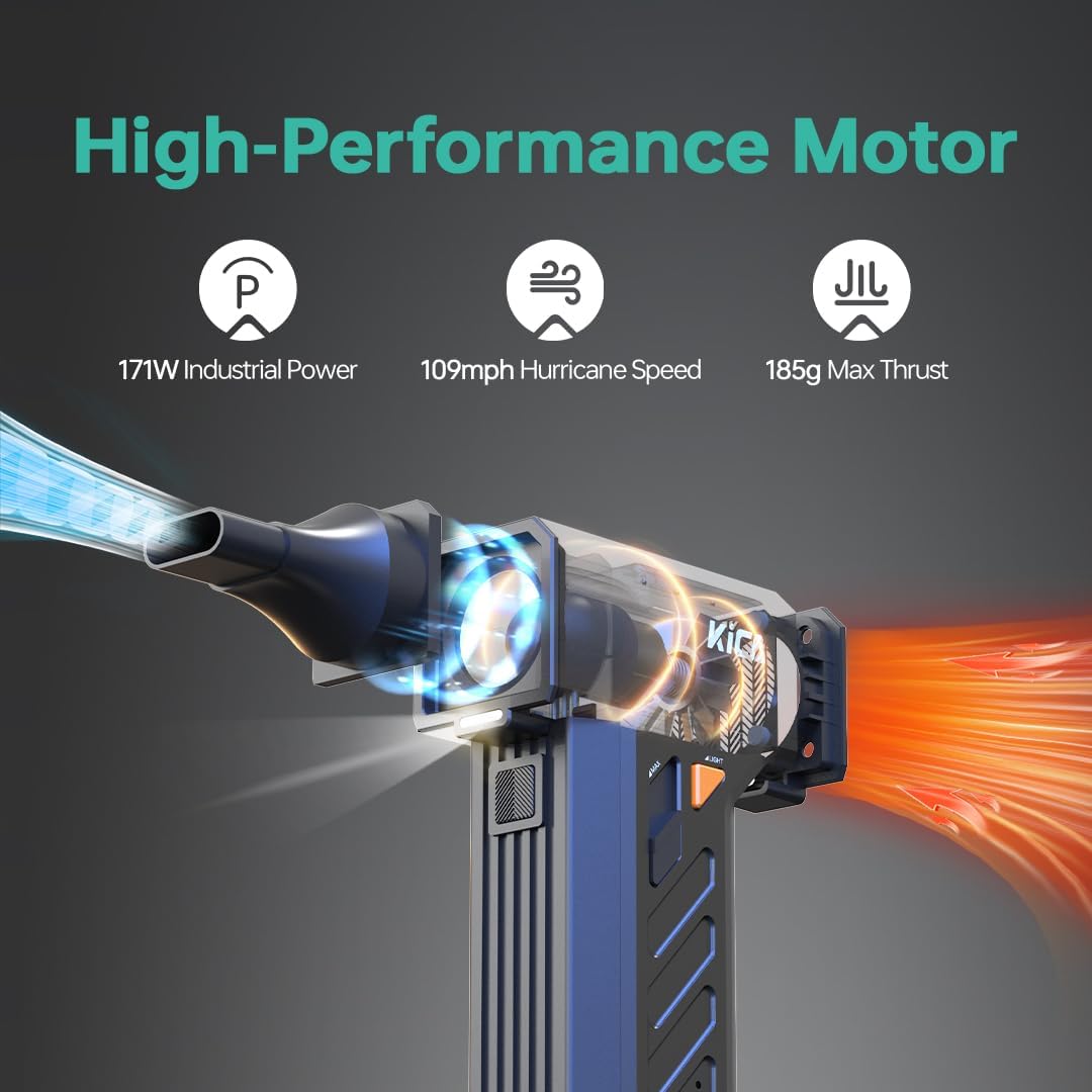 KiCA JetFan Ultra Electric Air Duster, 130000 RPM Cordless Blowers for PC | 130K RPM Brushless Motor, Stepless Speed Control, Dual LED Lights, 0.72lb Aluminum Jet Fan Blower for Computer, Car, Keyboard