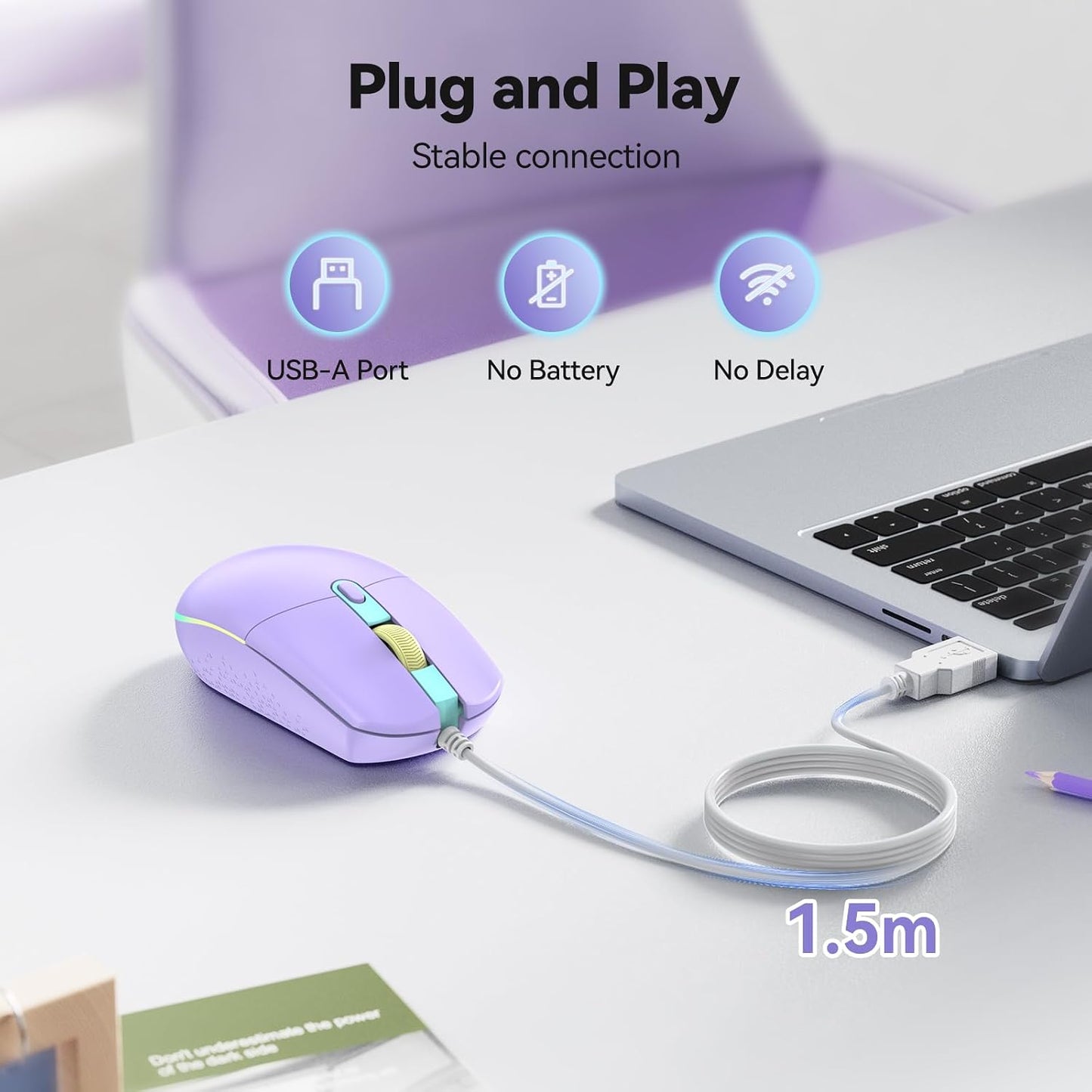 TECKNET Wired Mouse with RGB Backlit, Full Size Mouse with Side Buttons | Up to 8000 DPI, Plug and Play Silent Corded USB Computer Mouse, 7 Adjustable RGB Lighting Modes, Office and Gaming Mice
